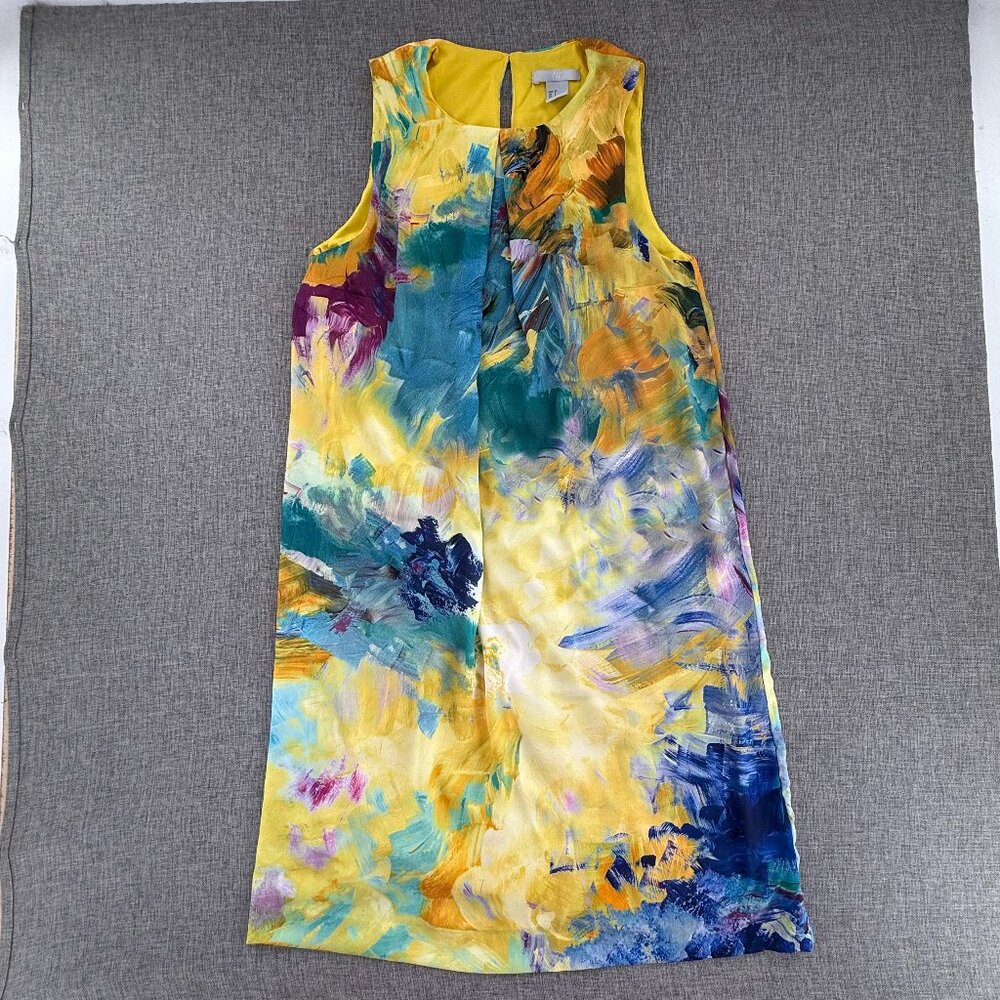 H&M Dress Watercolor Brush Stroke Multicolor High Round Neck Size 2 Lined